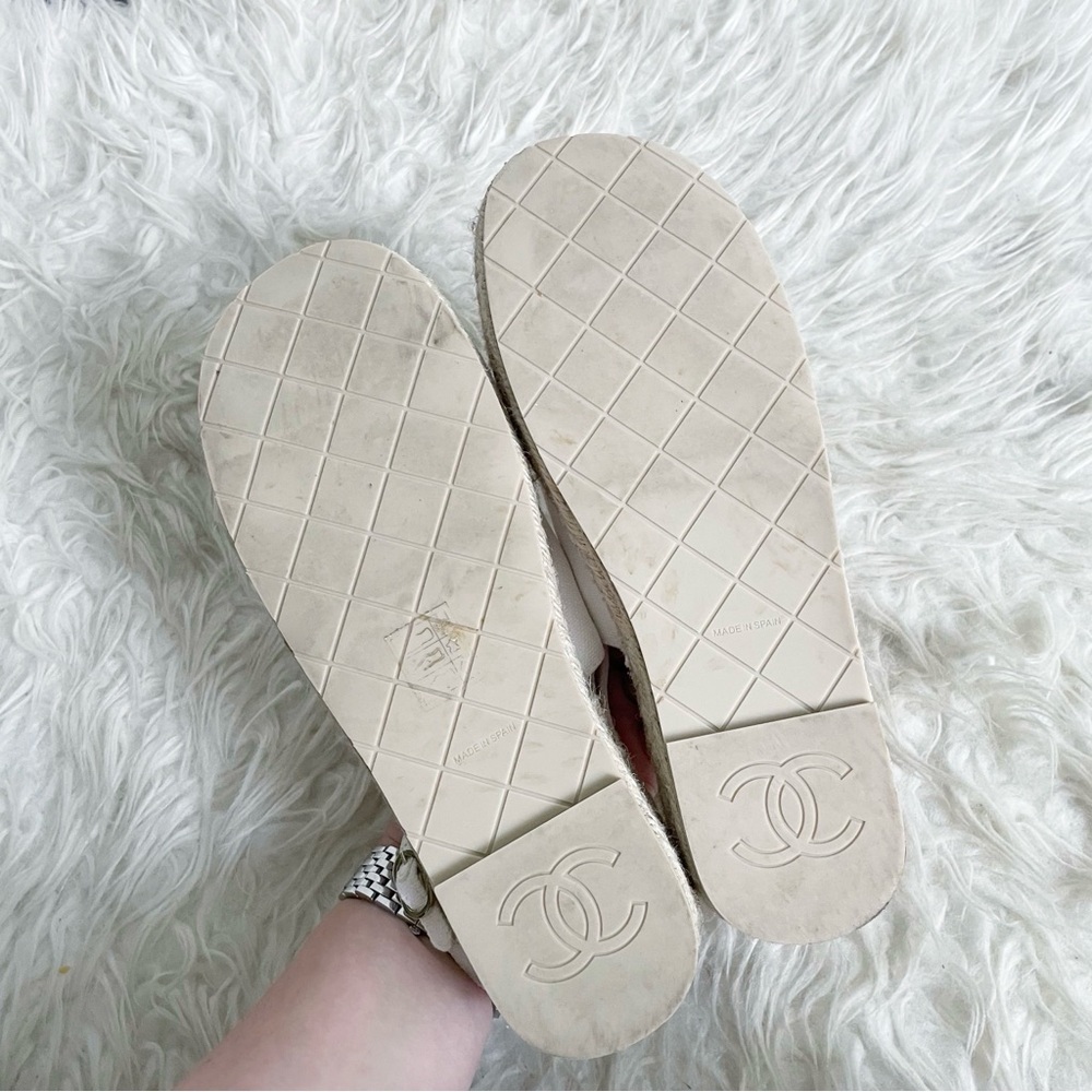 Chanel 24S Interlocking CC Logo Espadrille Slingback White Canvas Rhinestone 38 - Picture 6 of 13